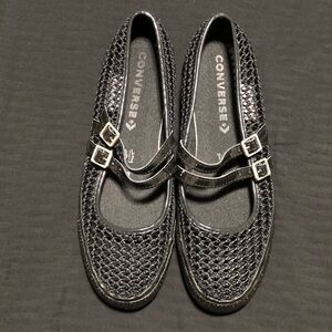 Converse Women's Black Mesh Mary Jane Flats Buckle Strap Round Toe, Size 9